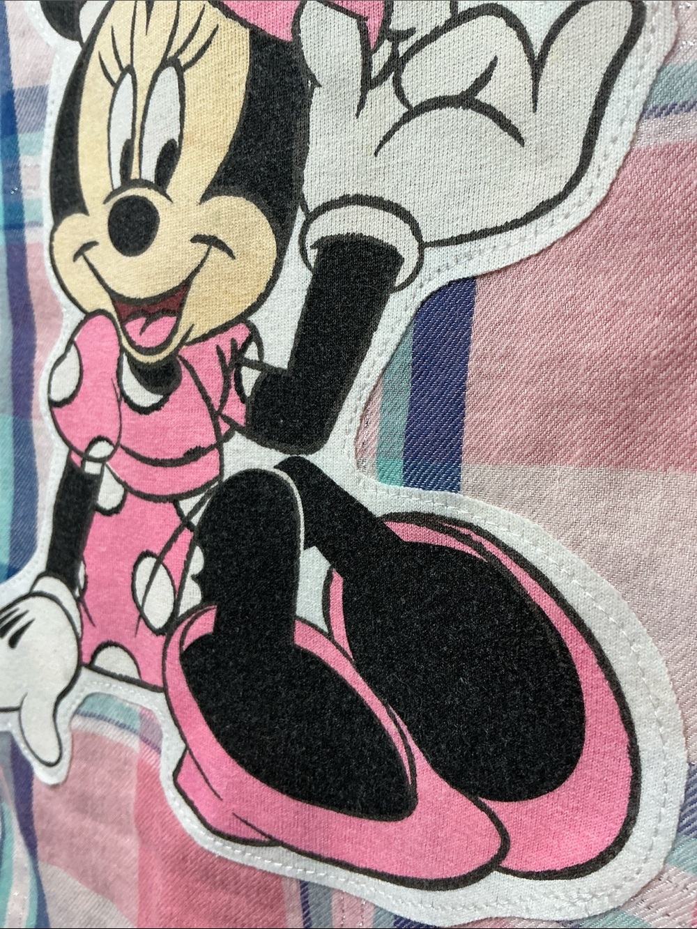 DISNEY Minnie Mouse Pink Plaid Upcycled Flannel Graphic Shirt Disneyland - Picture 7 of 9